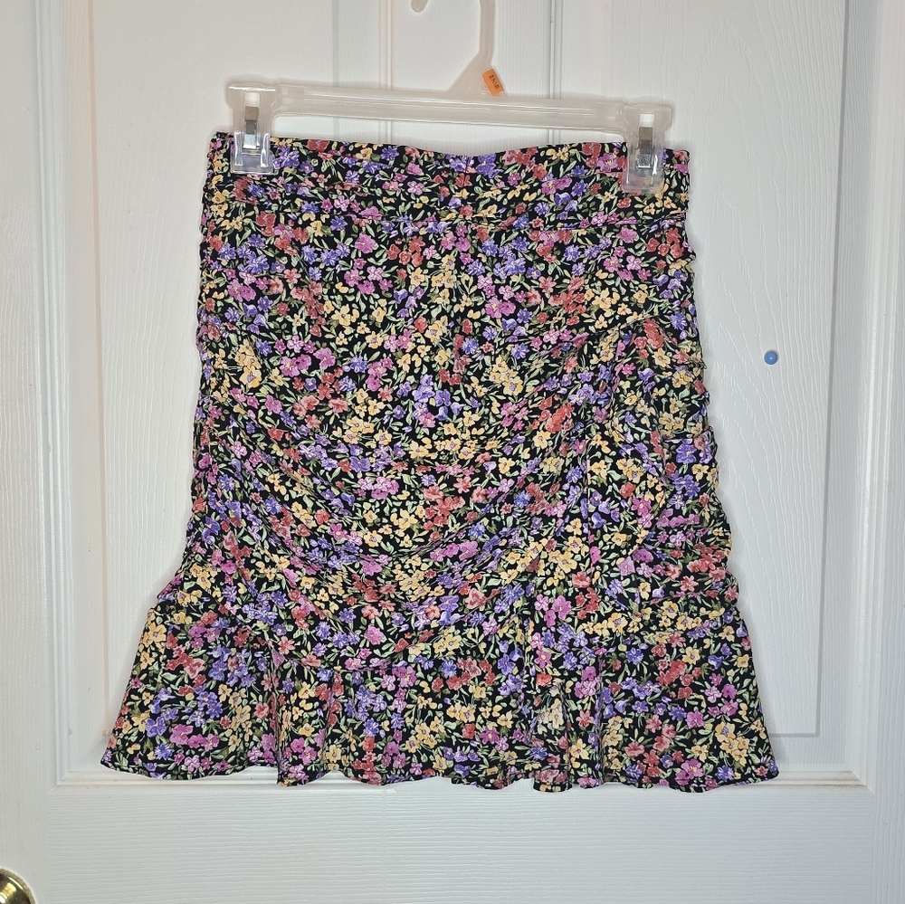Zara Purple and Blue Ruched Mini Skater Skirt